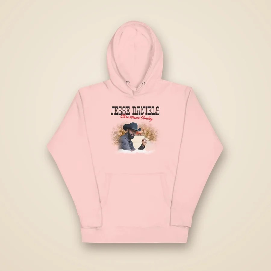 Light pink Jesse Daniels Christmas Cowboy Snowy Pines premium hoodie